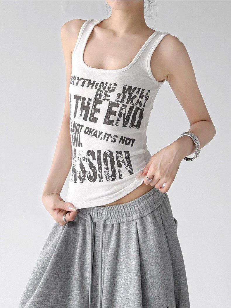 Letter Print Fitted Tank Top - CT66151 - COPPING THREADS - CT ORIGINALS