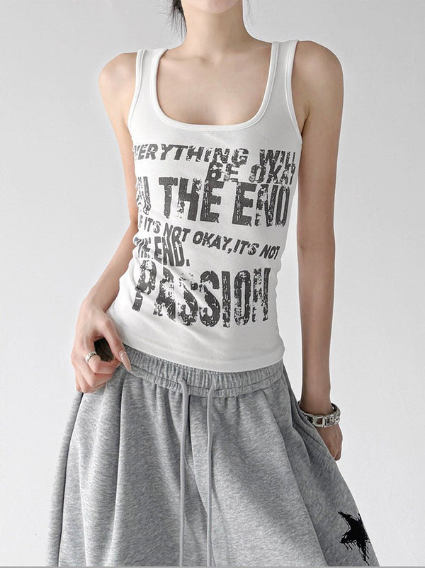 Letter Print Fitted Tank Top - CT66151 - COPPING THREADS - CT ORIGINALS