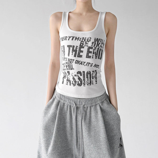 Letter Print Fitted Tank Top - CT66151 - COPPING THREADS - CT ORIGINALS