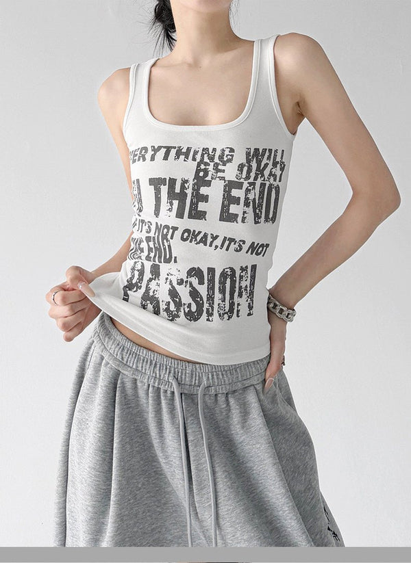 Letter Print Fitted Tank Top - CT66151 - COPPING THREADS - CT ORIGINALS
