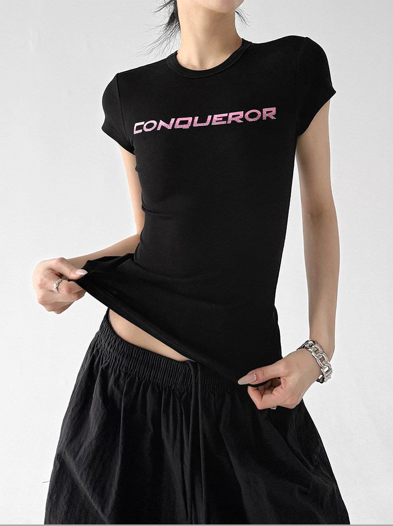Letter Print Fitted Tee - CT66104 - COPPING THREADS - CT ORIGINALS