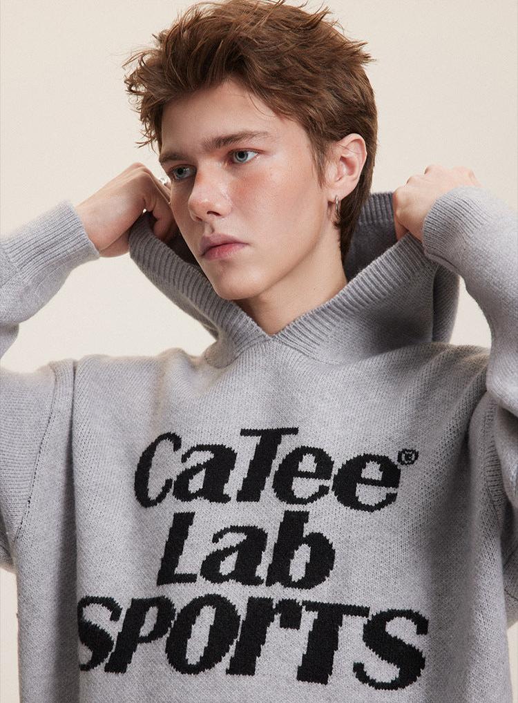 Letter Print Hooded Knit Sweater - COPPING THREADS - CATTEE