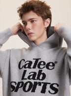 Letter Print Hooded Knit Sweater - COPPING THREADS - CATTEE