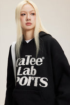 Letter Print Hooded Knit Sweater - COPPING THREADS - CATTEE
