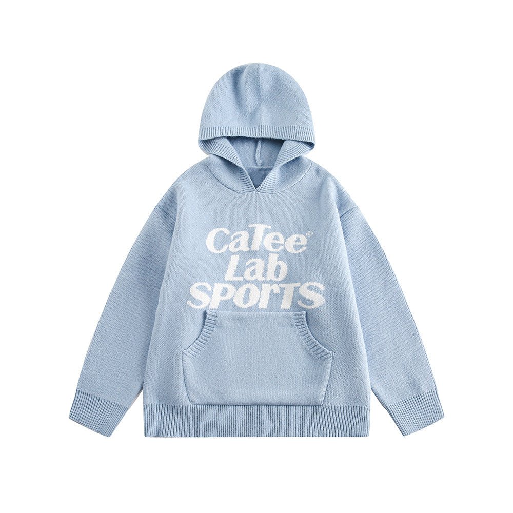 Letter Print Hooded Knit Sweater - COPPING THREADS - CATTEE