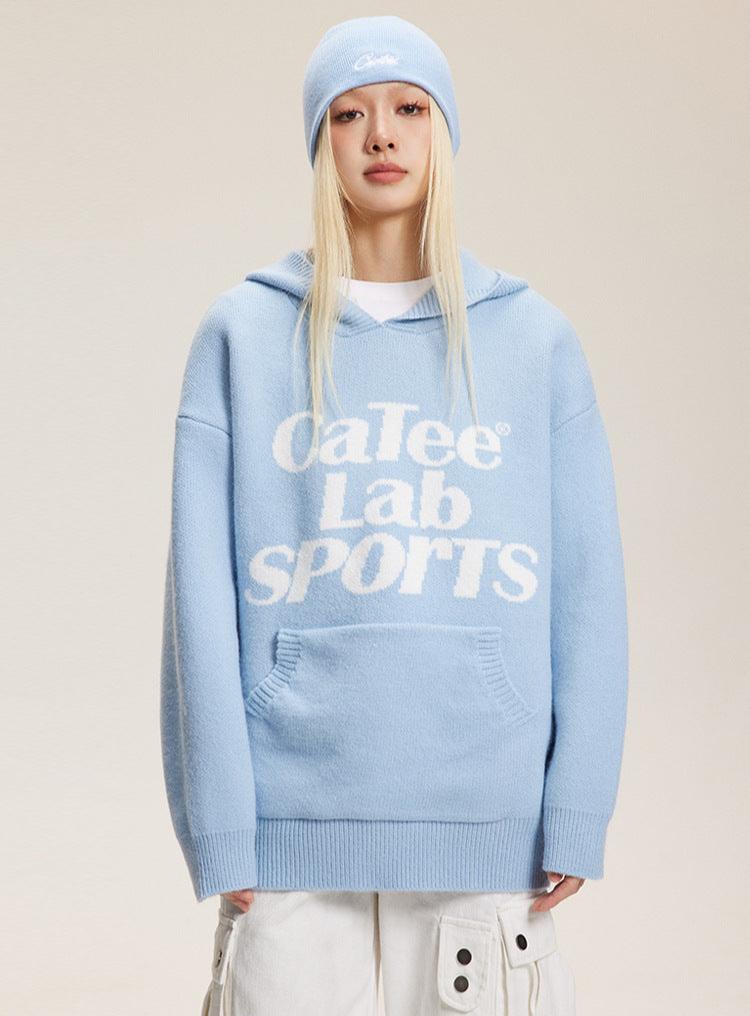 Letter Print Hooded Knit Sweater - COPPING THREADS - CATTEE