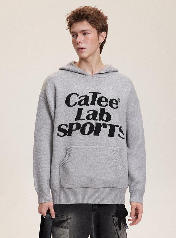 Letter Print Hooded Knit Sweater - COPPING THREADS - CATTEE
