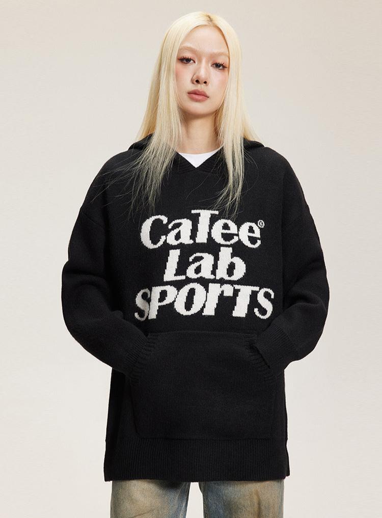 Letter Print Hooded Knit Sweater - COPPING THREADS - CATTEE