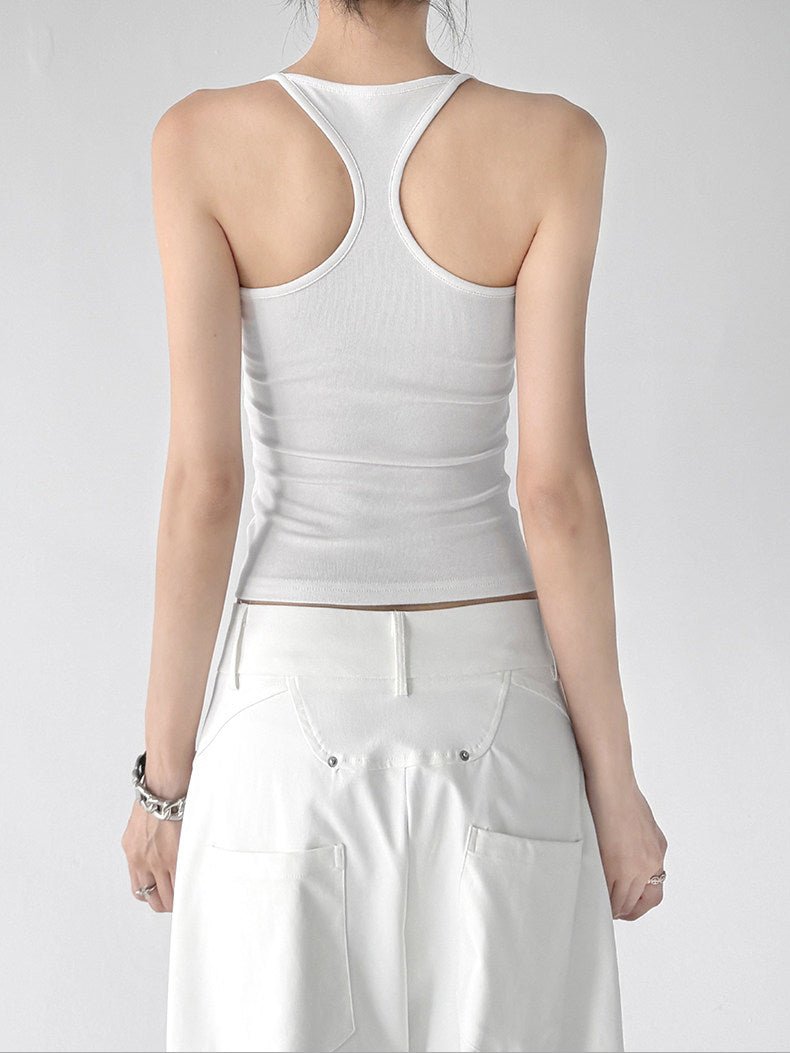 Letter Print Racerback Tank Top - CT66163 - COPPING THREADS - CT ORIGINALS