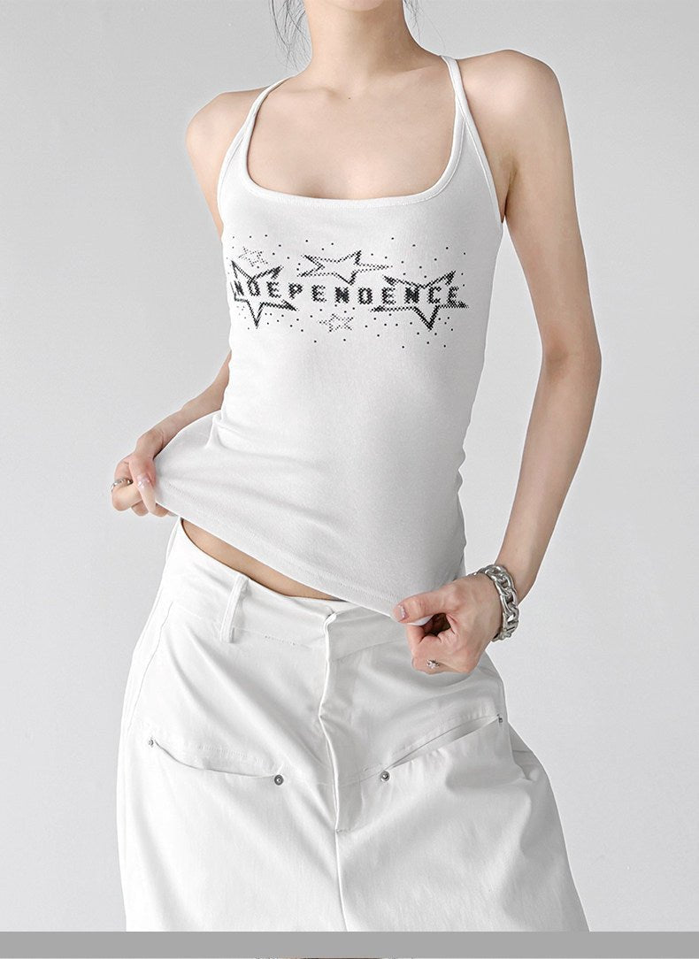 Letter Print Racerback Tank Top - CT66163 - COPPING THREADS - CT ORIGINALS