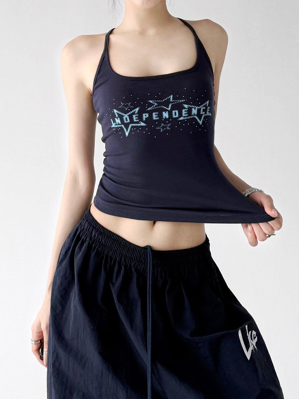 Letter Print Racerback Tank Top - CT66163 - COPPING THREADS - CT ORIGINALS