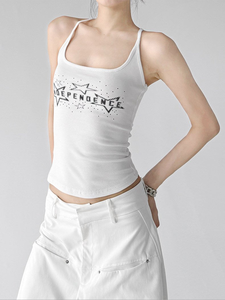 Letter Print Racerback Tank Top - CT66163 - COPPING THREADS - CT ORIGINALS