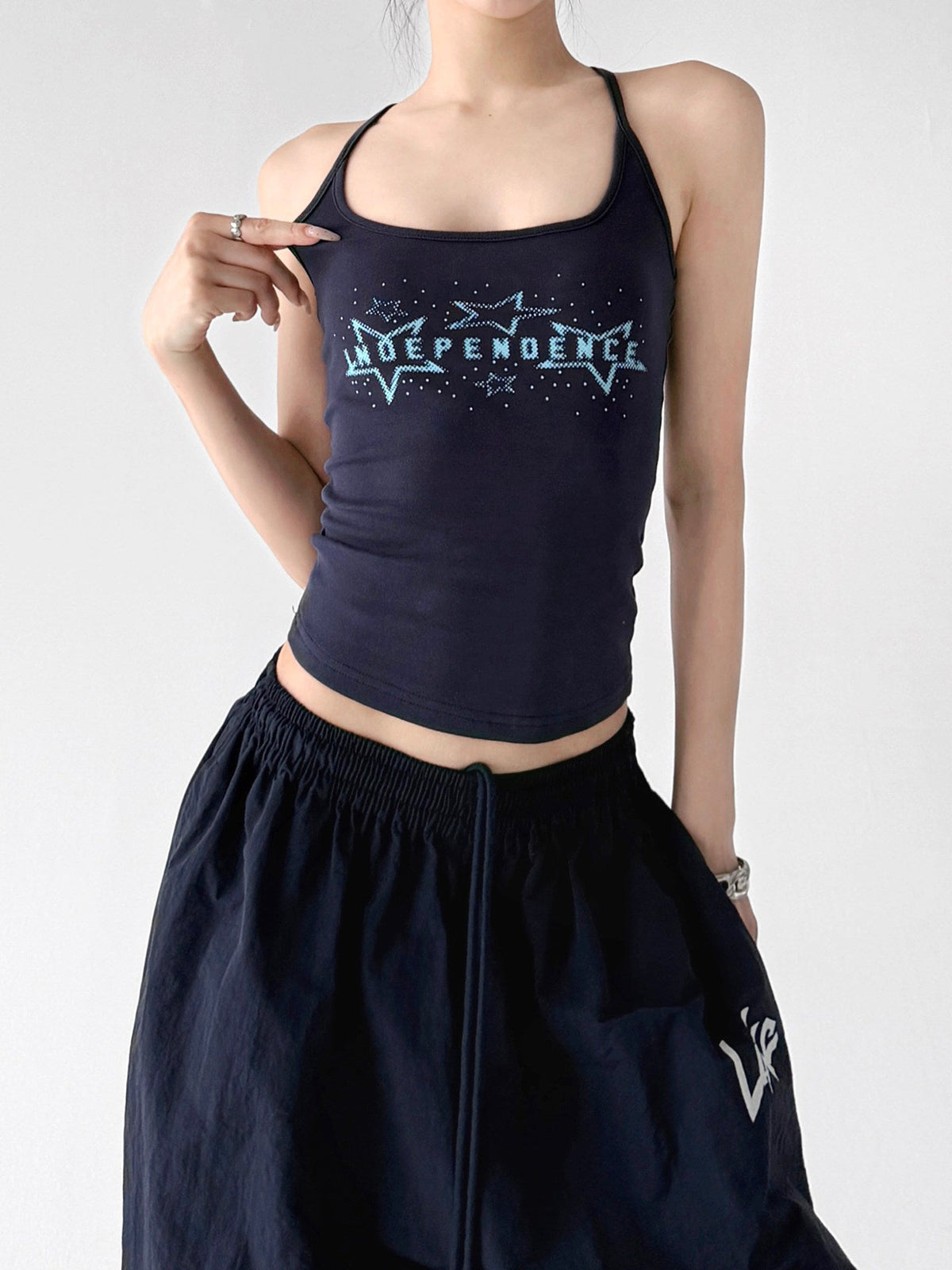Letter Print Racerback Tank Top - CT66163 - COPPING THREADS - CT ORIGINALS 메인 이미지