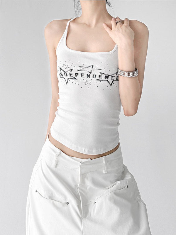 Letter Print Racerback Tank Top - CT66163 - COPPING THREADS - CT ORIGINALS