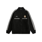 Letter Print Striped Sleeve Cardigan Sweater - COPPING THREADS - CATTEE