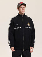 Letter Print Striped Sleeve Cardigan Sweater - COPPING THREADS - CATTEE