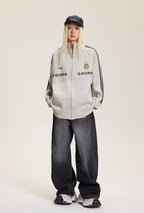 Letter Print Striped Sleeve Cardigan Sweater - COPPING THREADS - CATTEE