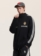 Letter Print Striped Sleeve Cardigan Sweater - COPPING THREADS - CATTEE