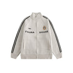 Letter Print Striped Sleeve Cardigan Sweater - COPPING THREADS - CATTEE