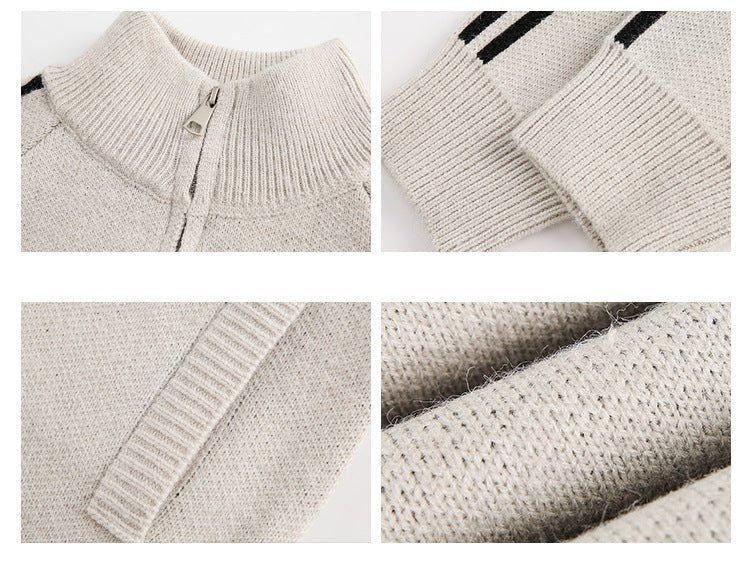 Letter Print Striped Sleeve Cardigan Sweater - COPPING THREADS - CATTEE