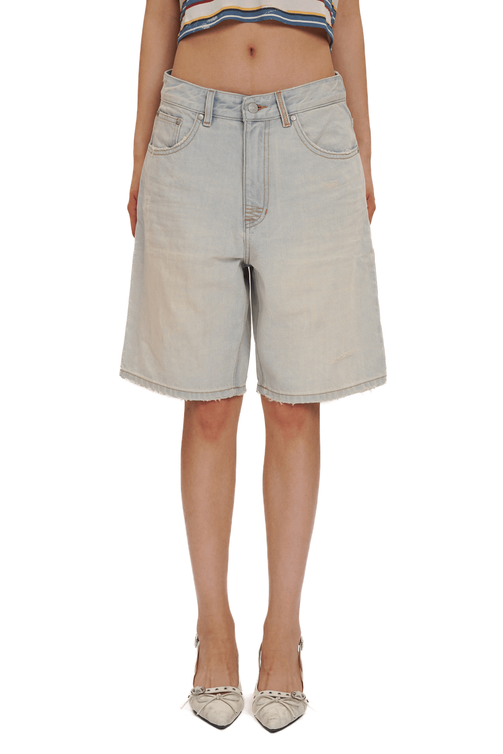 Light - Wash Vintage Pleated Denim Shorts - COPPING THREADS - MOROMORO