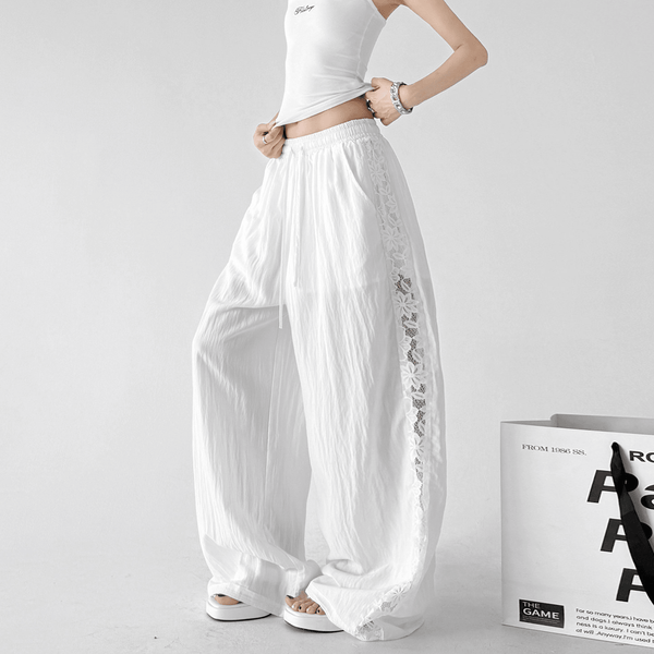 Linen - Blend Lace Panel Wide - Leg Pants - CT6218 - COPPING THREADS - CT Select