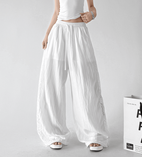Linen - Blend Lace Panel Wide - Leg Pants - CT6218 - COPPING THREADS - CT Select