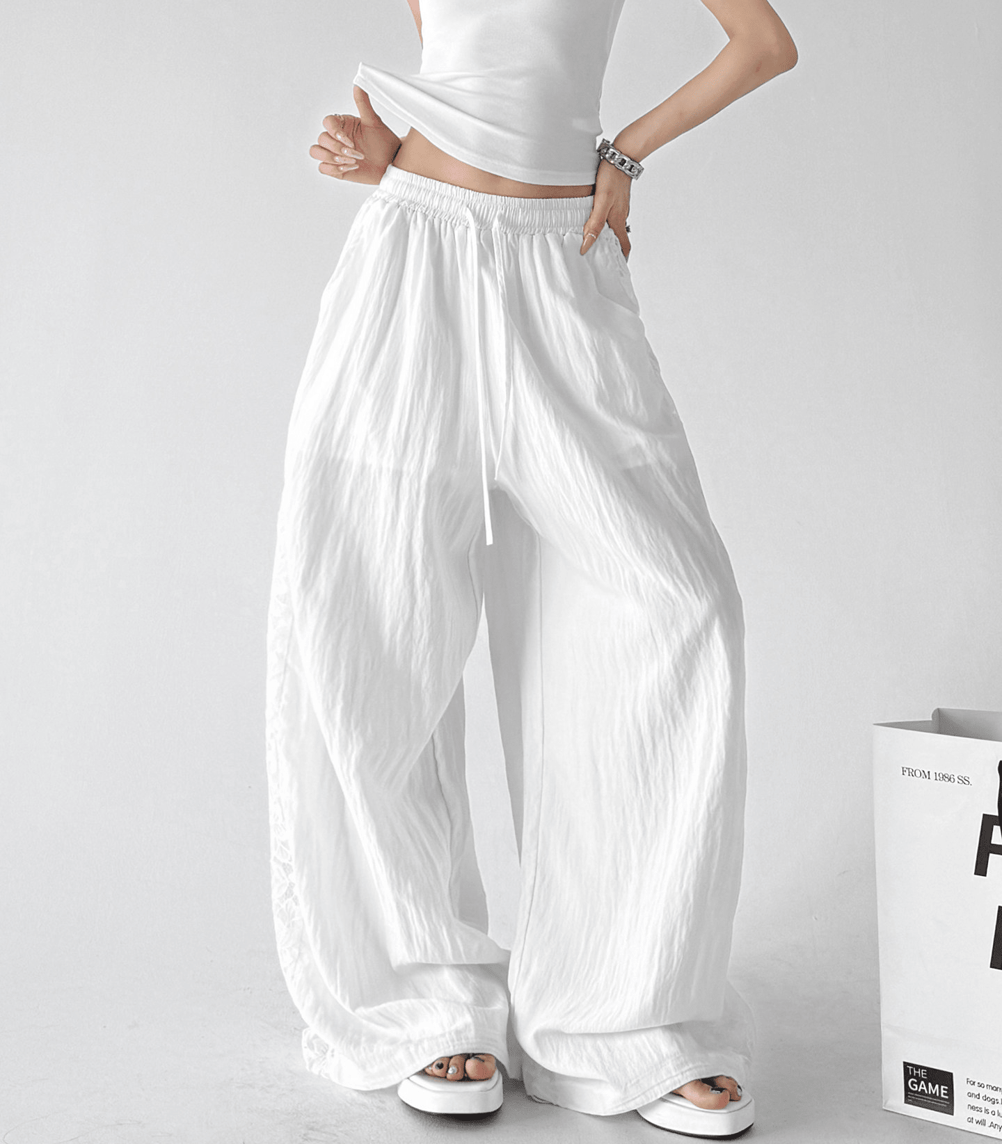 Linen - Blend Lace Panel Wide - Leg Pants - CT6218 - COPPING THREADS - CT Select
