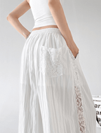 Linen - Blend Lace Panel Wide - Leg Pants - CT6218 - COPPING THREADS - CT Select