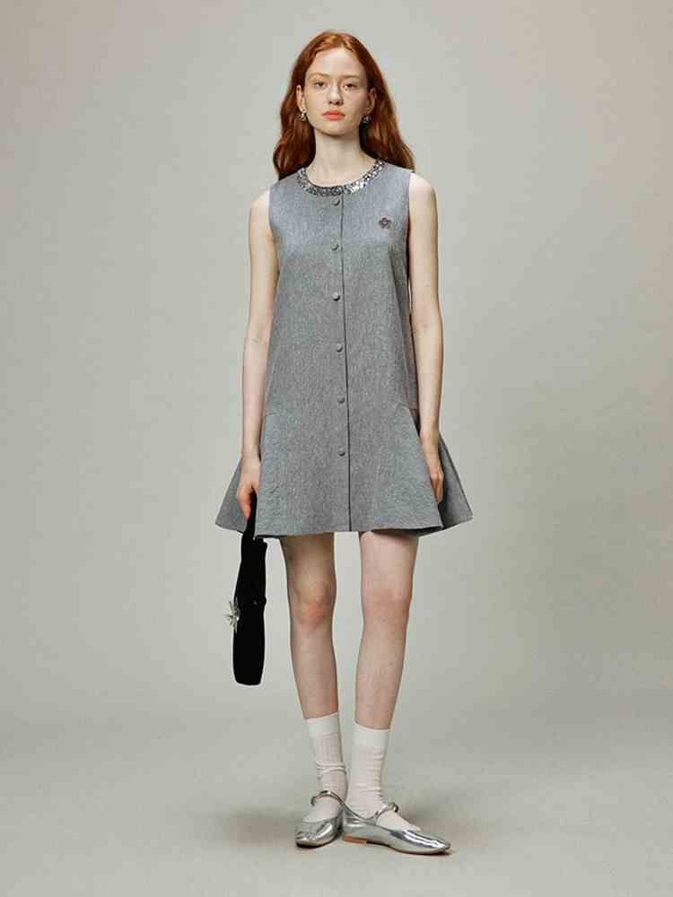 Linen Sequin Trim Tweed - Style Dress - COPPING THREADS - CHICISLAND