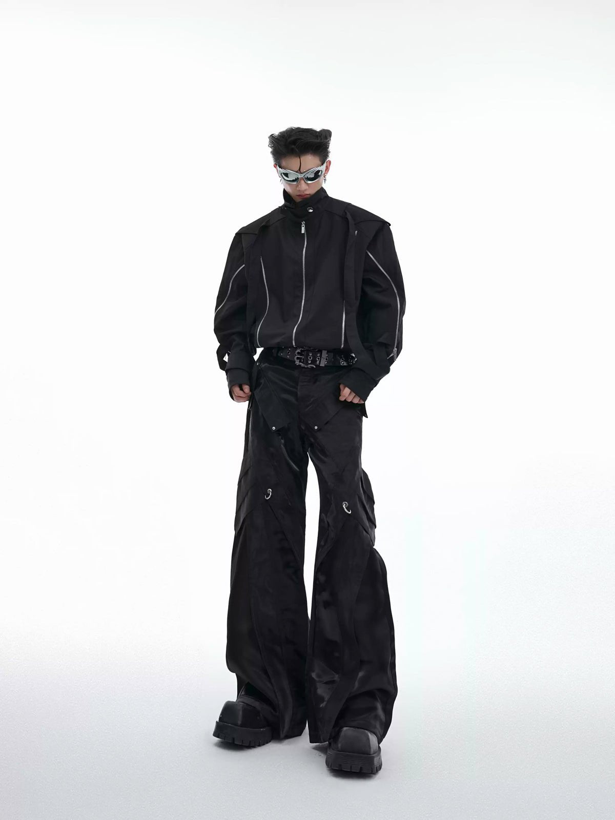 Liquid-Finish Buckled Flared Pants - COPPING THREADS - Argue Culture