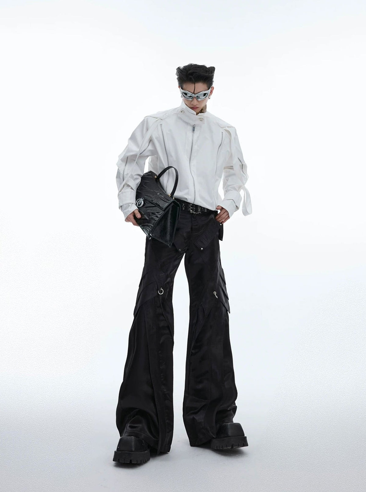 Liquid-Finish Buckled Flared Pants - COPPING THREADS - Argue Culture