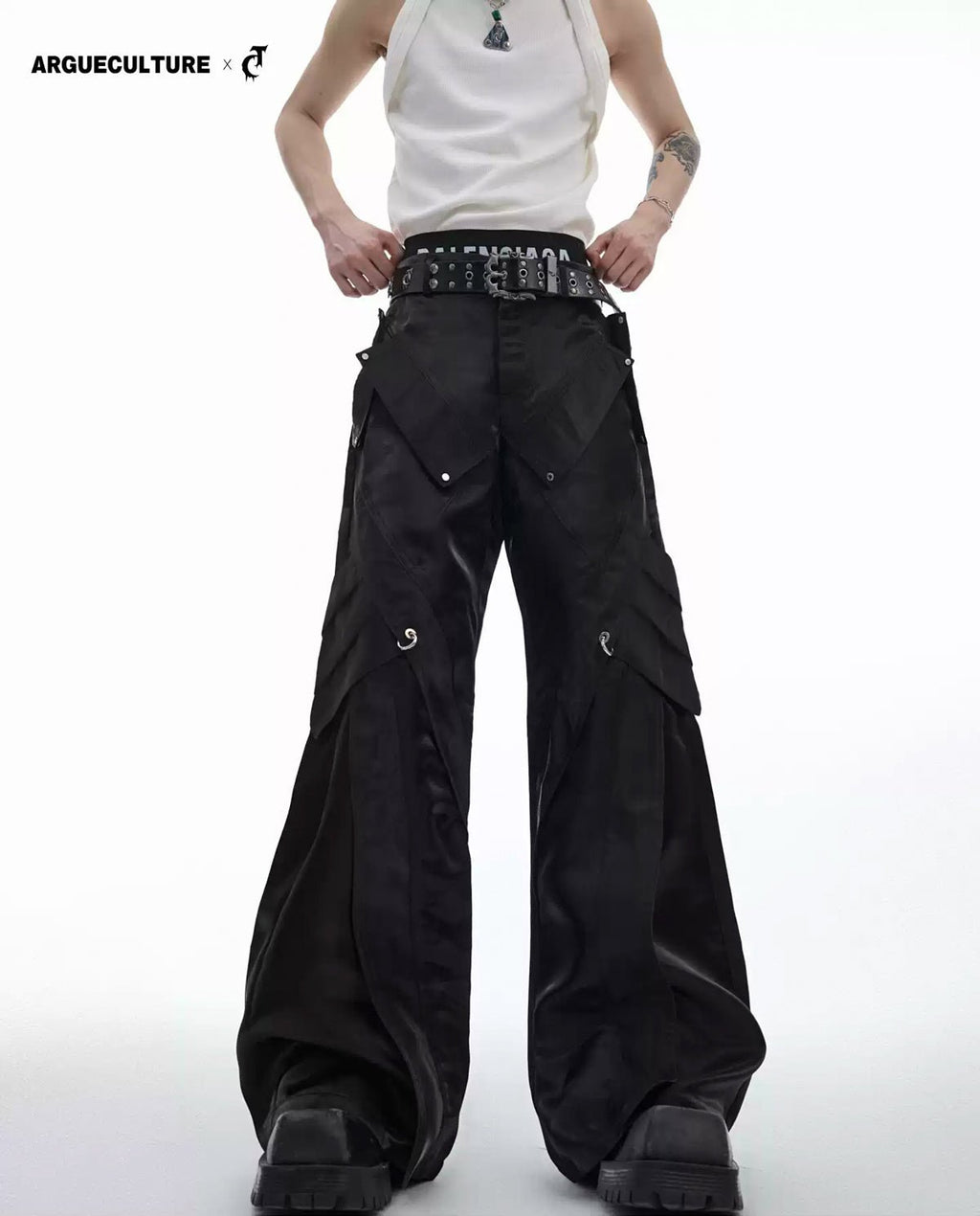 Liquid-Finish Buckled Flared Pants - COPPING THREADS - Argue Culture