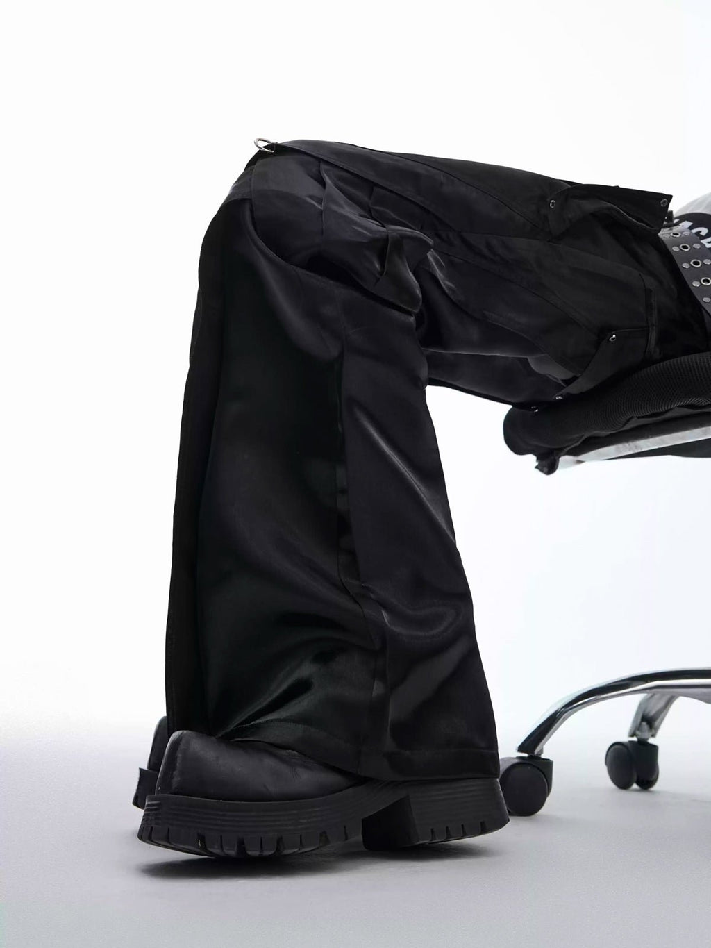 Liquid-Finish Buckled Flared Pants - COPPING THREADS - Argue Culture