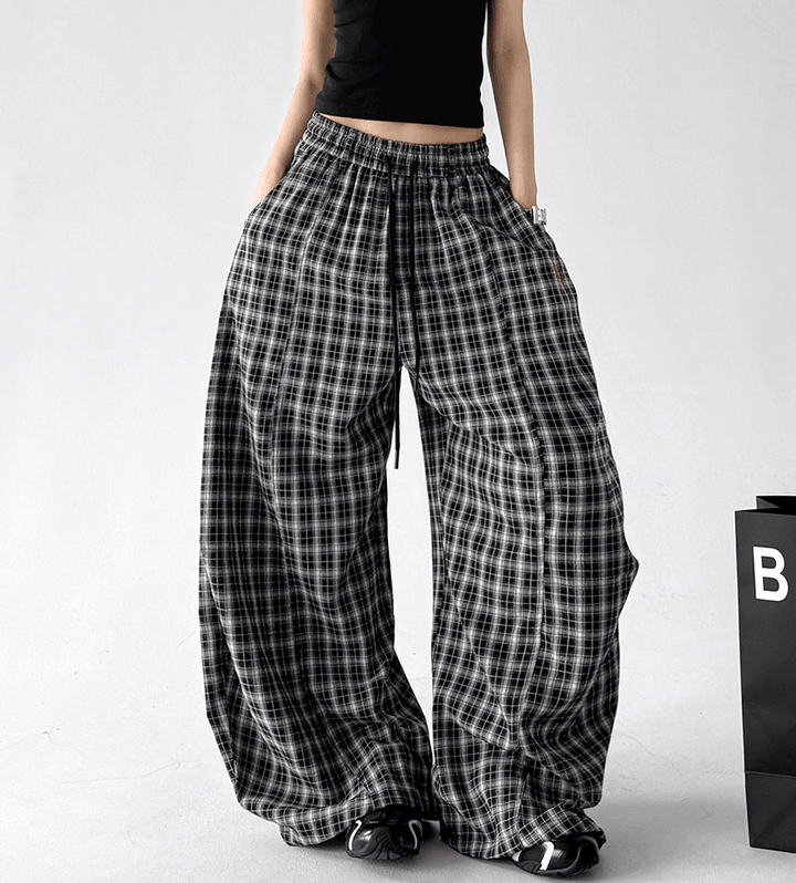 Loose High-Waist Plaid Pants - CT7851
