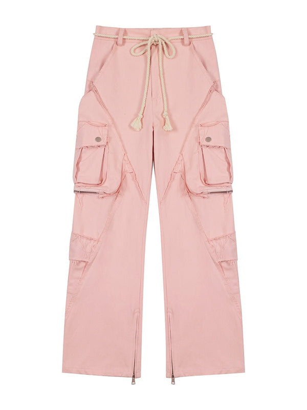 LOSTCTRL Destroyed Edge Waist Rope Casual Trousers - COPPING THREADS - LOSTCTRL