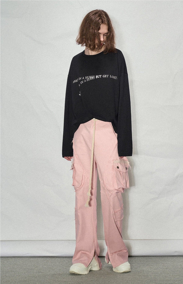 LOSTCTRL Destroyed Edge Waist Rope Casual Trousers - COPPING THREADS - LOSTCTRL