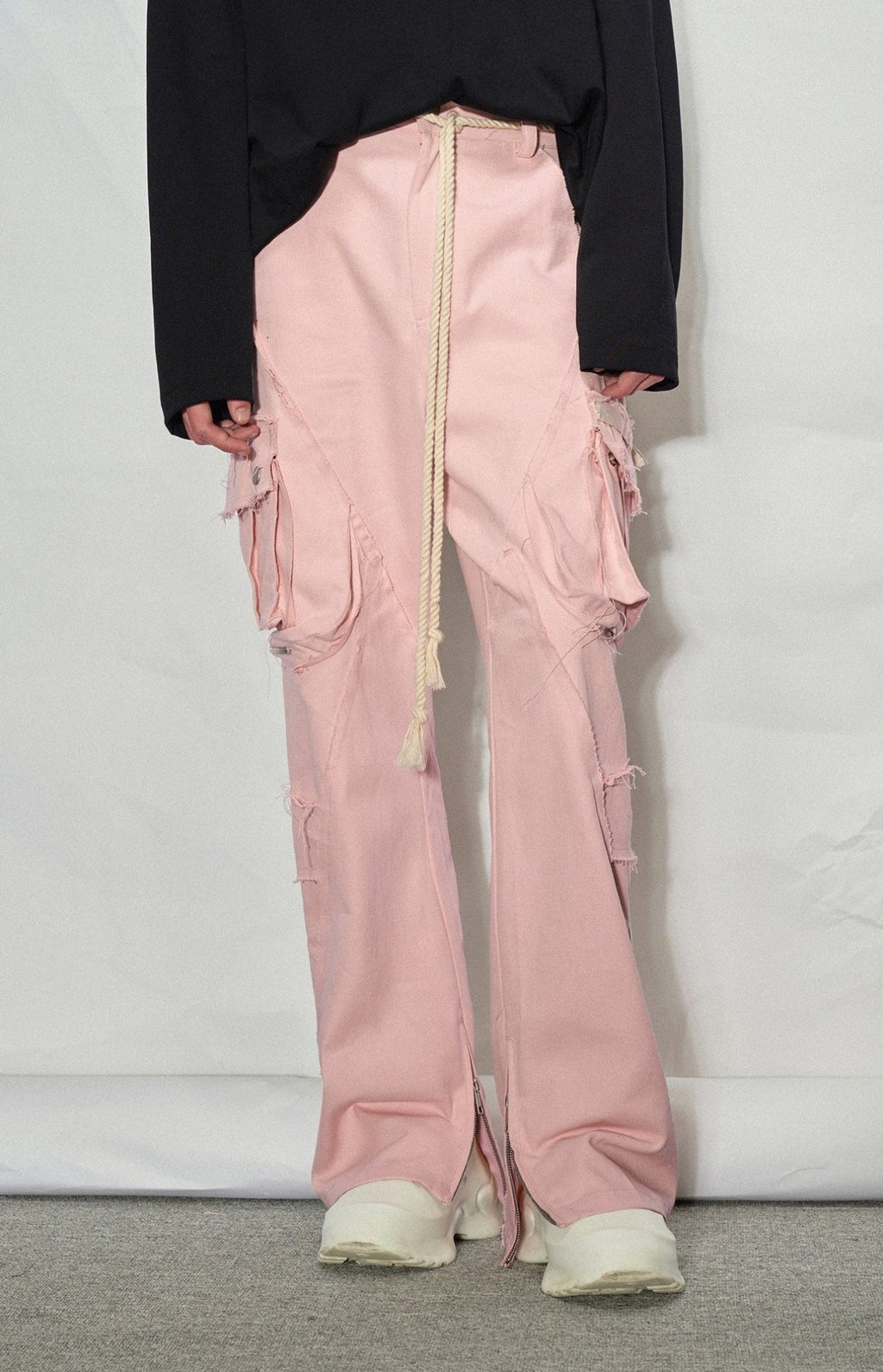 LOSTCTRL Destroyed Edge Waist Rope Casual Trousers - COPPING THREADS - LOSTCTRL