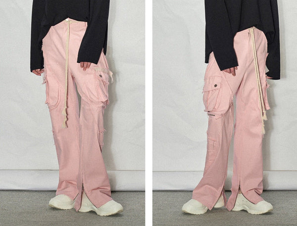 LOSTCTRL Destroyed Edge Waist Rope Casual Trousers - COPPING THREADS - LOSTCTRL