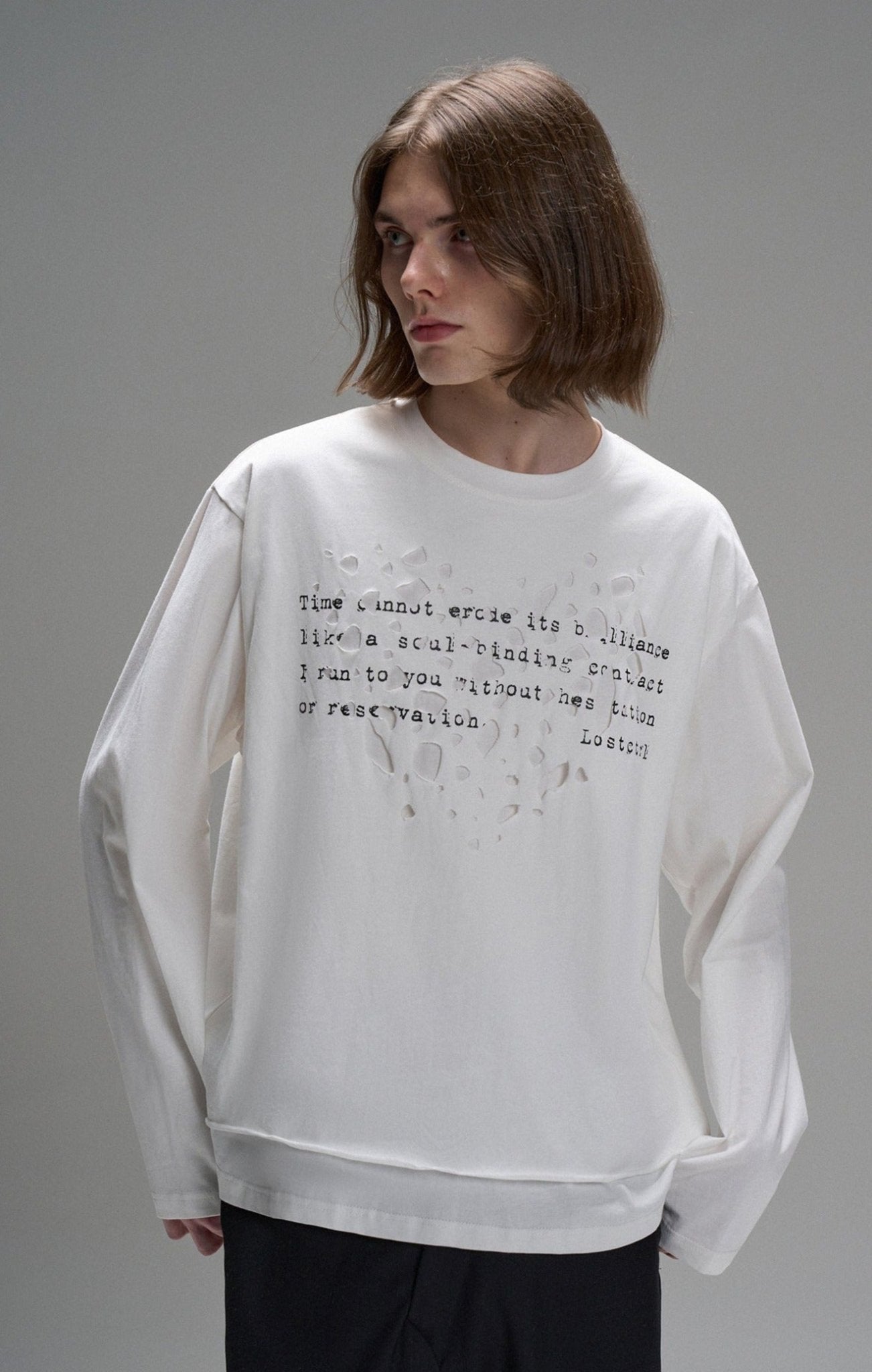 LOSTCTRL Distressed Letters Print Long Sleeve Tee - COPPING THREADS - LOSTCTRL