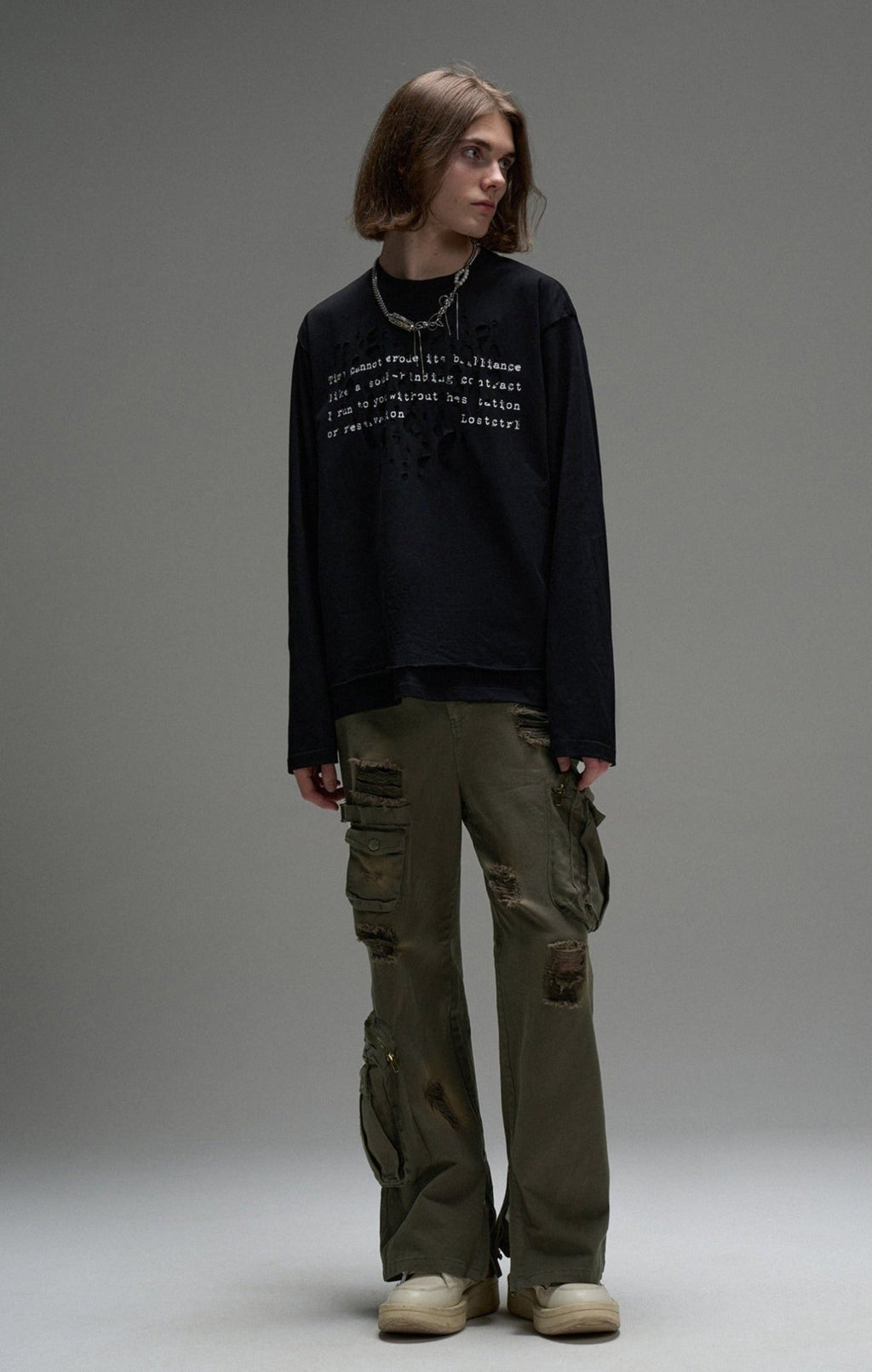 LOSTCTRL Distressed Letters Print Long Sleeve Tee - COPPING THREADS - LOSTCTRL