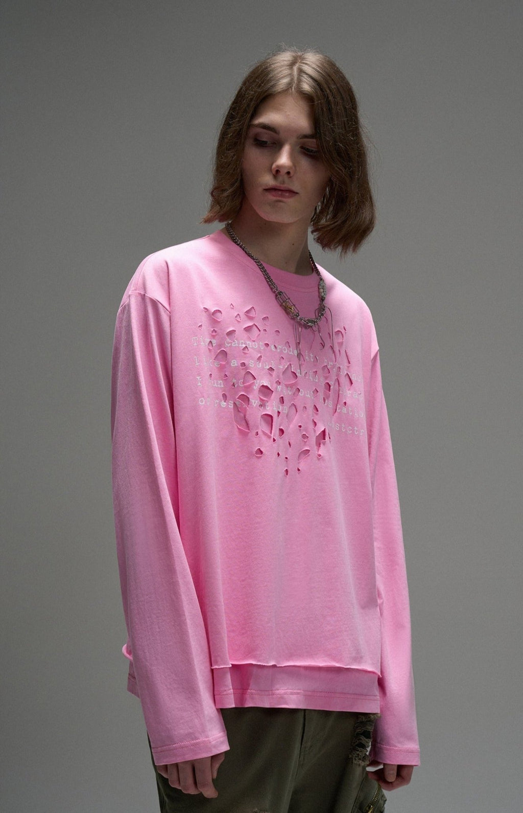 LOSTCTRL Distressed Letters Print Long Sleeve Tee - COPPING THREADS - LOSTCTRL