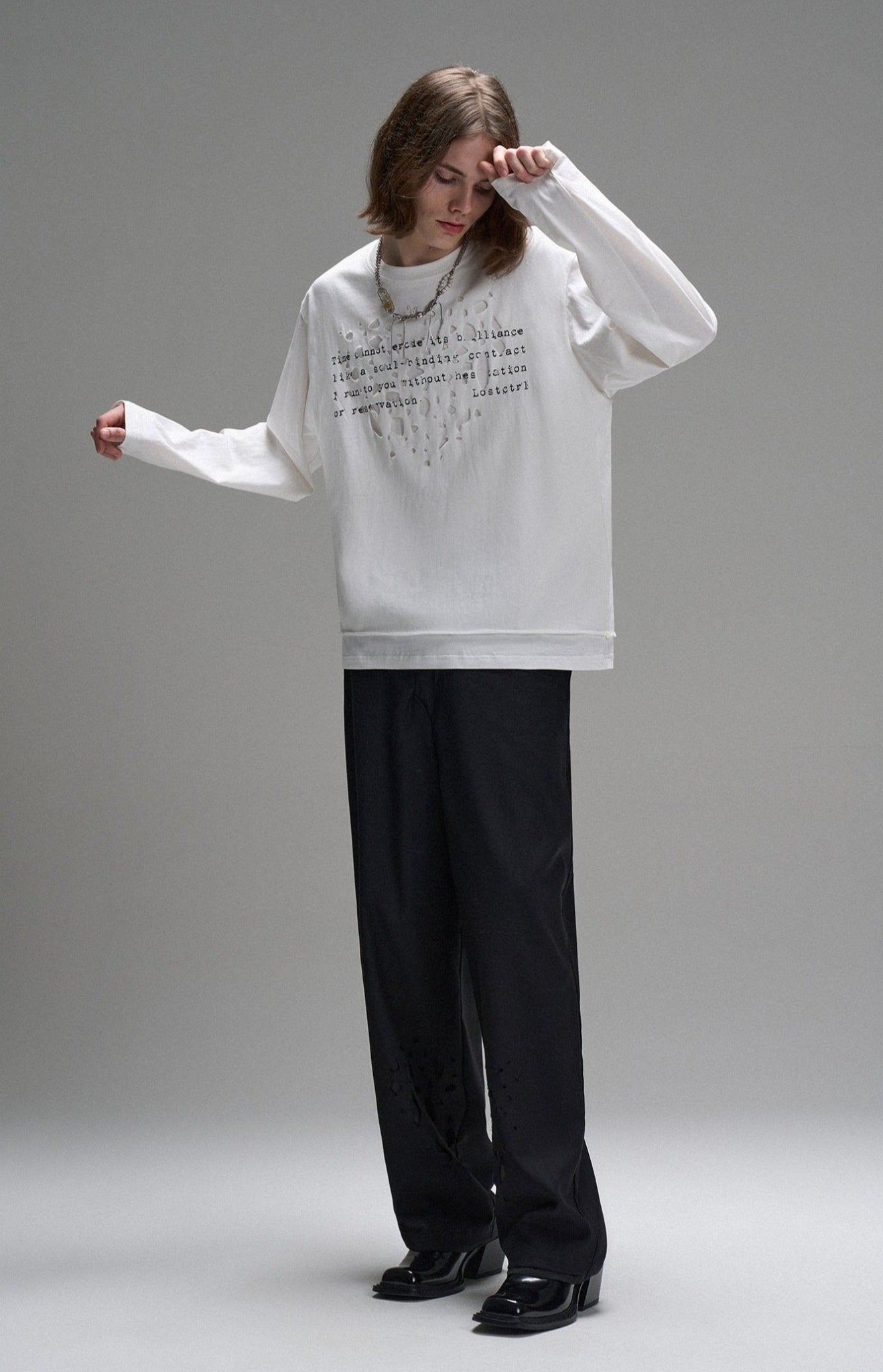 LOSTCTRL Distressed Letters Print Long Sleeve Tee - COPPING THREADS - LOSTCTRL