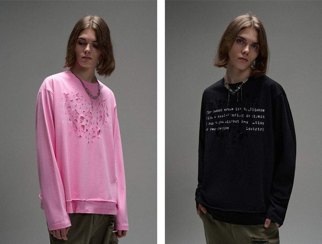 LOSTCTRL Distressed Letters Print Long Sleeve Tee - COPPING THREADS - LOSTCTRL