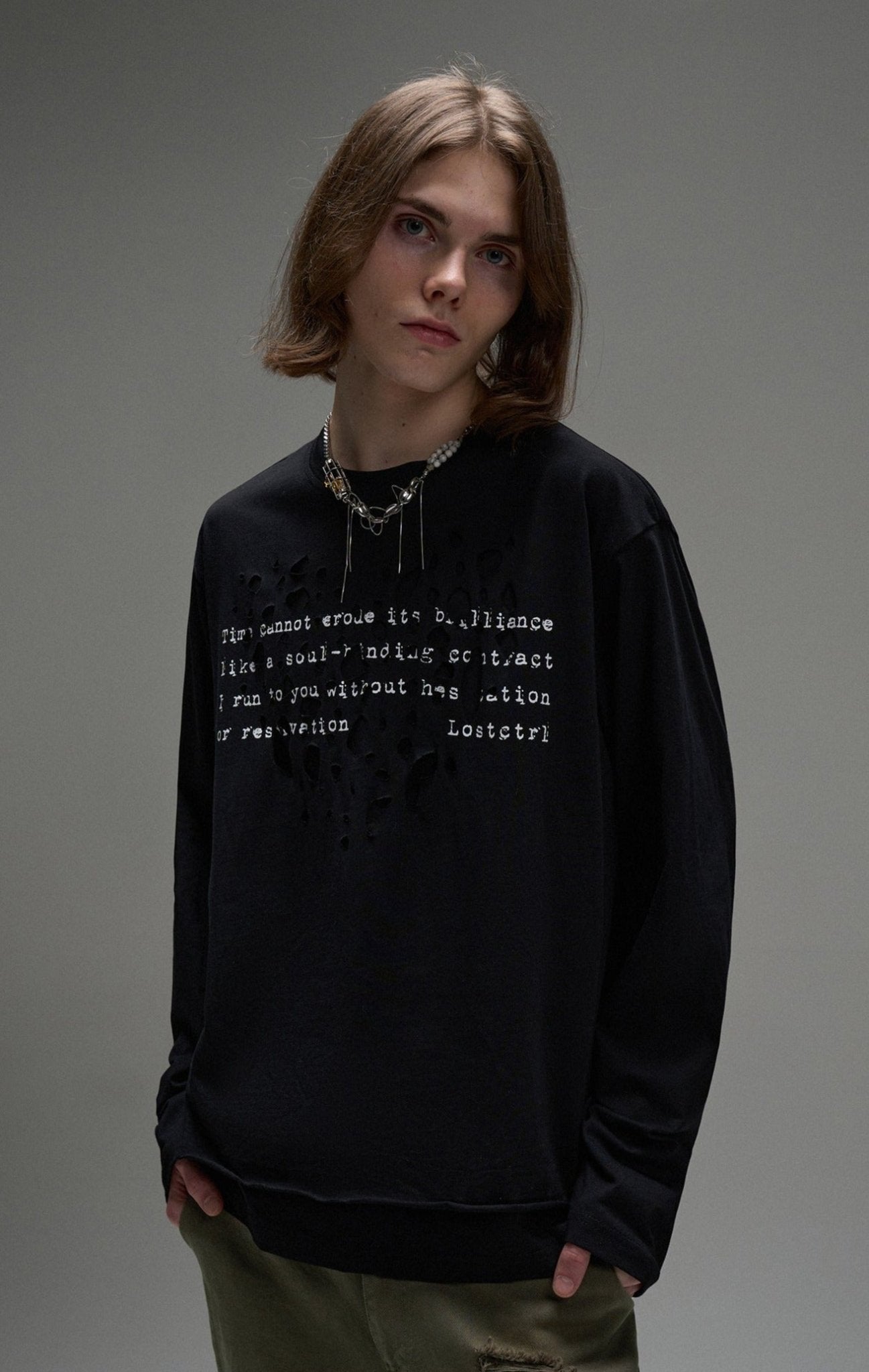 LOSTCTRL Distressed Letters Print Long Sleeve Tee - COPPING THREADS - LOSTCTRL
