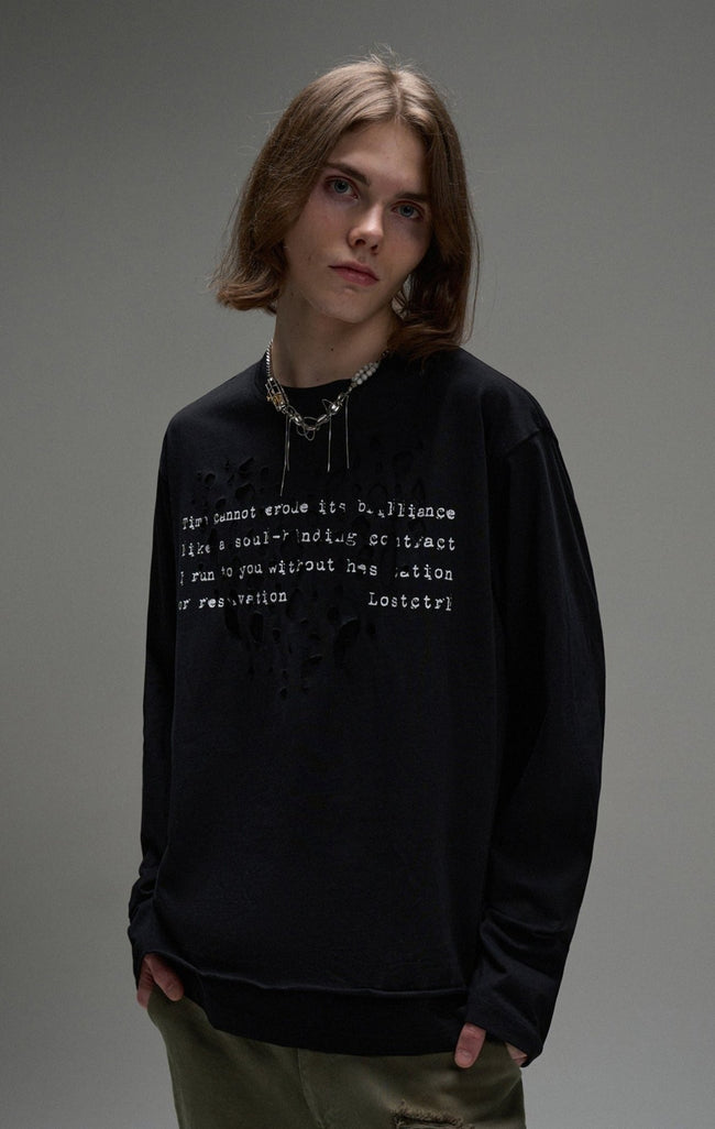 LOSTCTRL Distressed Letters Print Long Sleeve Tee Main Image