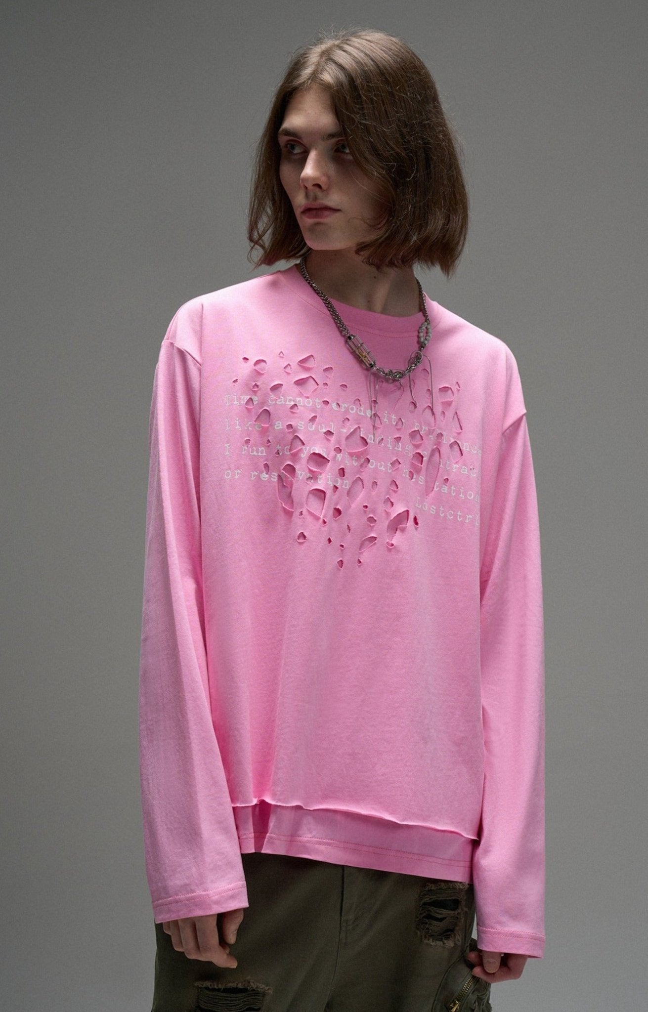 LOSTCTRL Distressed Letters Print Long Sleeve Tee - COPPING THREADS - LOSTCTRL