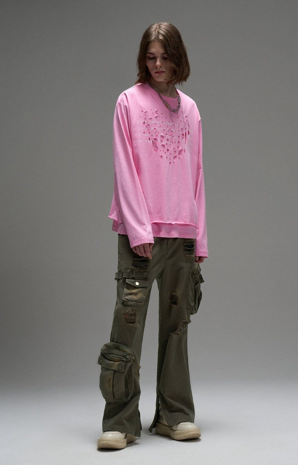 LOSTCTRL Distressed Letters Print Long Sleeve Tee - COPPING THREADS - LOSTCTRL