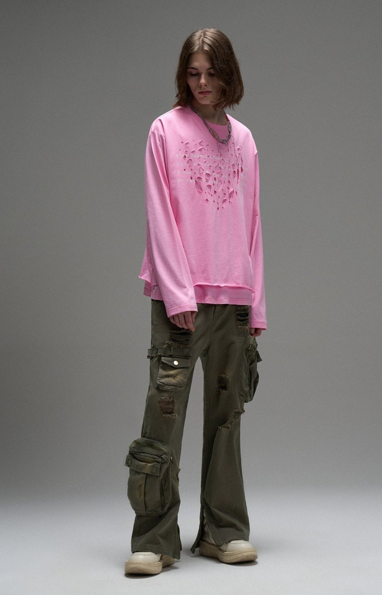 LOSTCTRL Distressed Letters Print Long Sleeve Tee - COPPING THREADS - LOSTCTRL