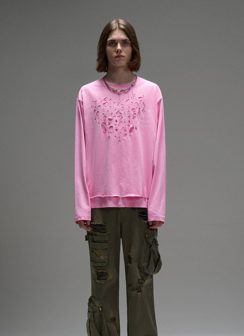 LOSTCTRL Distressed Letters Print Long Sleeve Tee - COPPING THREADS - LOSTCTRL